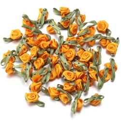 50pcs Mini Satin Ribbon Rose Appliques for Decorative Sewing and Crafts (Gold Yellow)