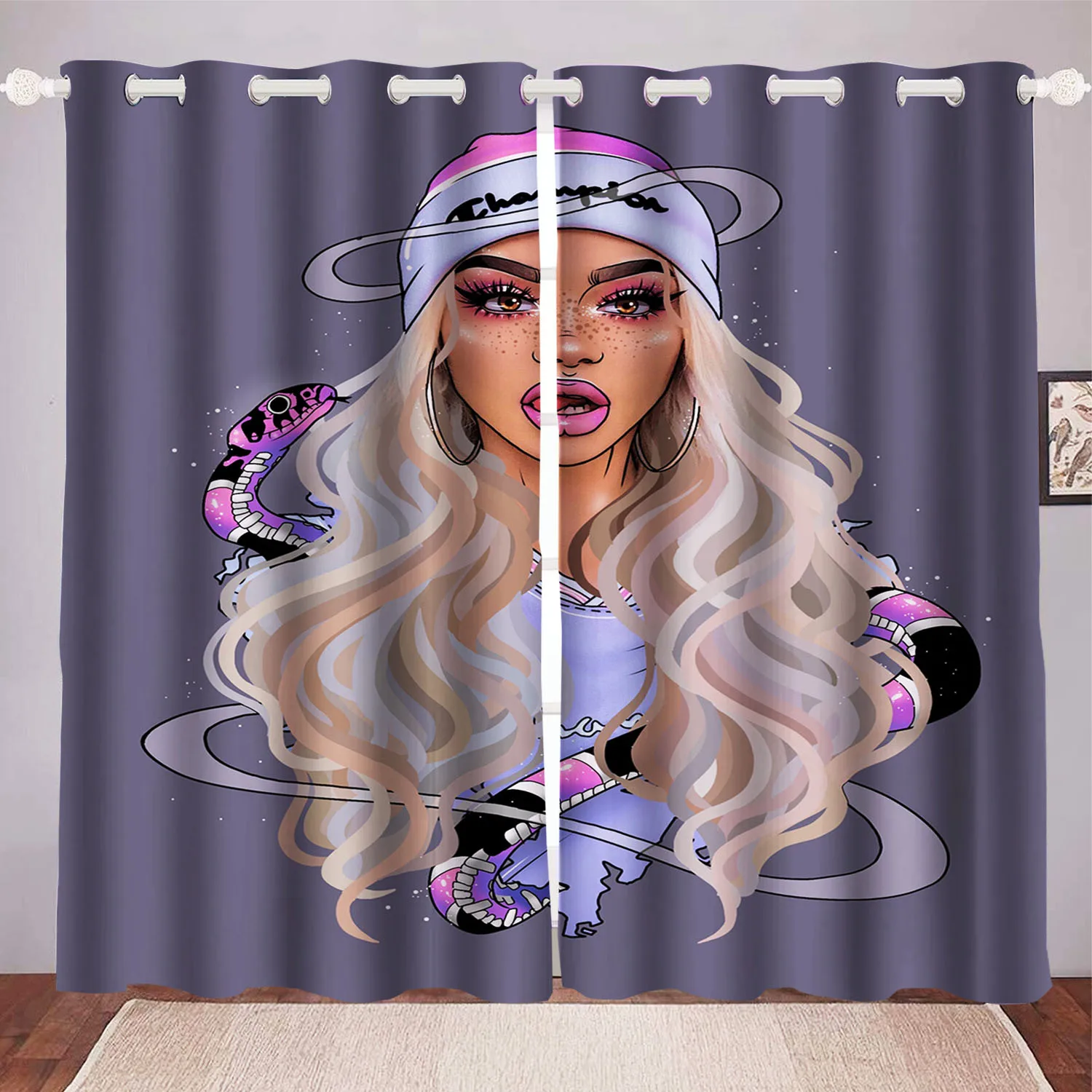 Ariana Grande Curtain Home Decoration, Star Celebrity Window Decoration, Polyester Shade, Bedroom, Living Room, 2 Tablets Set 3