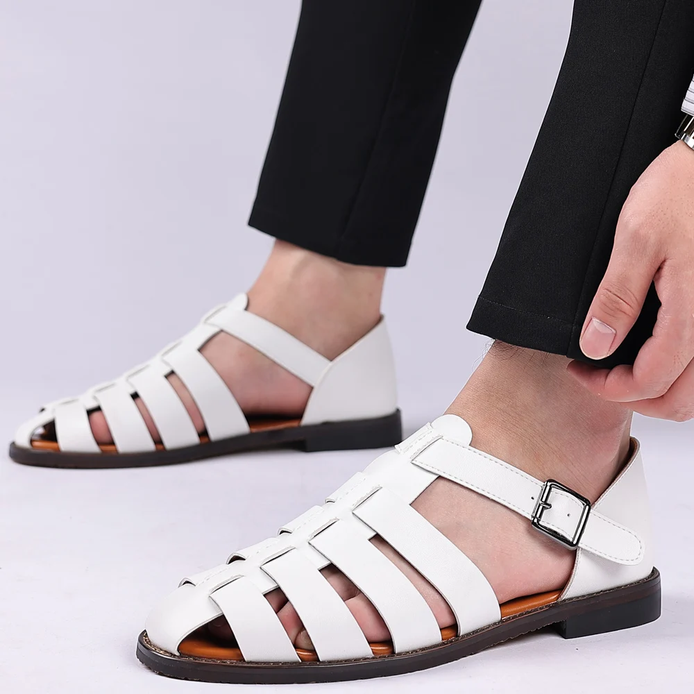 Genuine leather Sandals Italian Style Gladiatus Fashion Business Dress  Sandals Handmade Leather shoes men sandals Big Size 38-48 - AliExpress 322