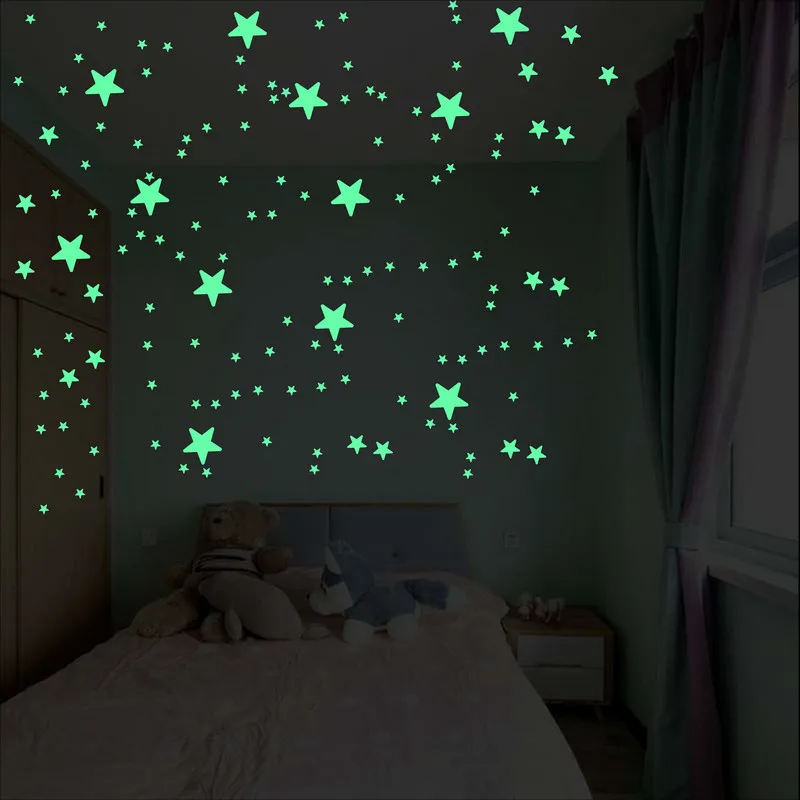 Vibrant Glowing Star Stickers for Kids' Rooms - Ceiling & Wall Decor