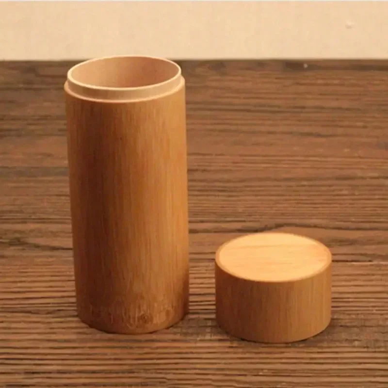 Bamboo Straight Tea Can Storage Boxes Small Travel Sealed Portable Tea Coffee Container Small Jar Tea Caddy Organizer dropship 2