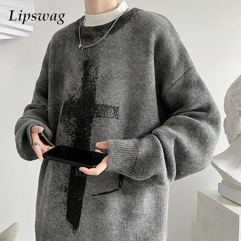 

Fashion Graphic Jacquard Crochet Sweater Tops Men Autumn Long Sleeve Casual Sweaters Mens Casual O Neck Long Sleeve Jumper Tops