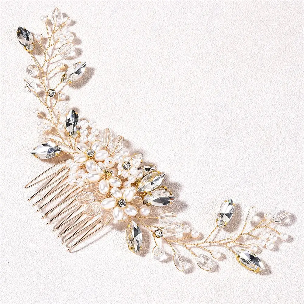 Crystal Wedding Bridal Hair Jewelry For Party Women Handmade Tiara Headpiece Pearls Crystal Hair Combs Hairbands Accessorie