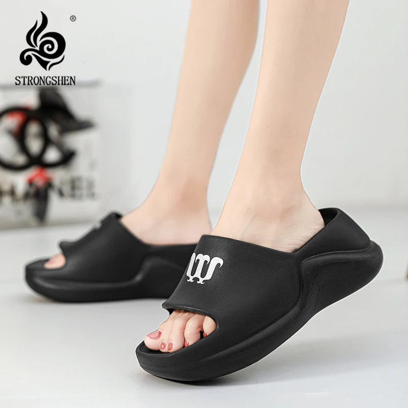 

STRONGSHEN Women Wedge Slippers Open Toe Sandals Summer Chunky Shoes Outdoor Slippers Sandalias De Mujer Gruesas 7CM Flip-flops
