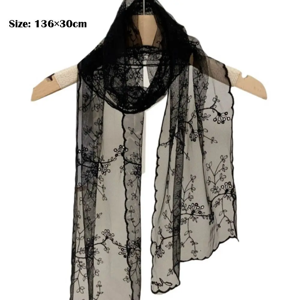 Fashion Women's Lace Scarf Retro Long Sunscreen Shawl Korean Version Embroidered Flower Female Headscarf Nice Gift
