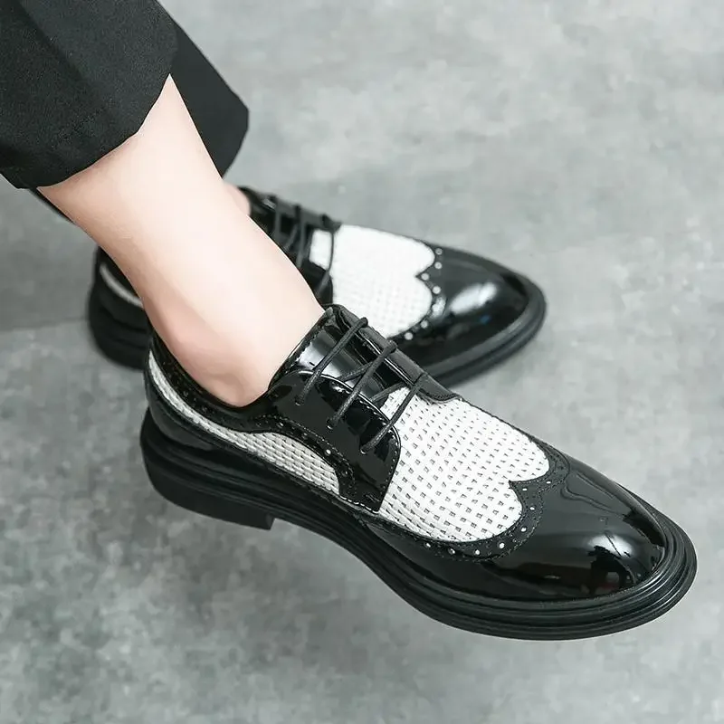 

Luxury Design Men's Derby Genuine Leather Platform Square Toe Laces Dress Wedding Business Leather Shoes