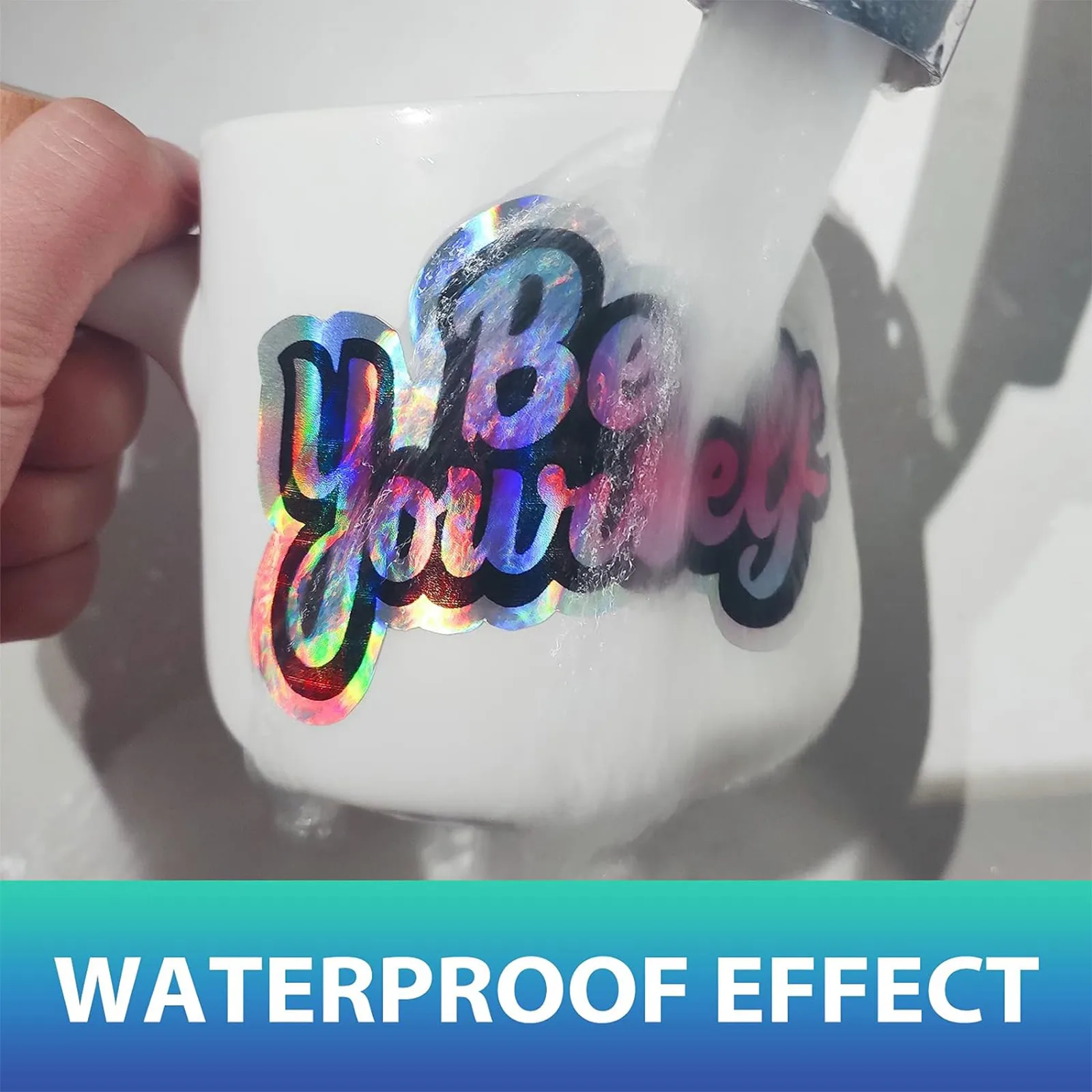 Holographisches bedruckbares Aufkleberpapier für Tintenstrahl- und Laserdrucker, A4 20 Blatt Vinyl-Aufkleberpapier, wasserdicht, regenbogenfarben – Detail 5