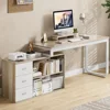 Desk with Drawers, 55 Inch L Shaped Computer Desk with Storage Shelves, Corner Desk with Removable Monitor Stand, Study 1