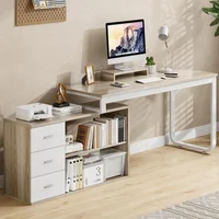 Desk with Drawers, 55 Inch L Shaped Computer Desk with Storage Shelves, Corner Desk with Removable Monitor Stand, Study 1