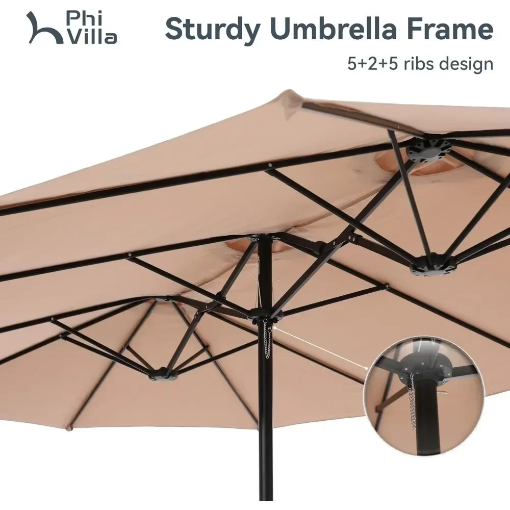 Umbrellas and Garden Bases 15ft Large Patio Umbrellas With Base Included Outdoor Umbrella Beach for Poolside Lawn Garden Beige 4