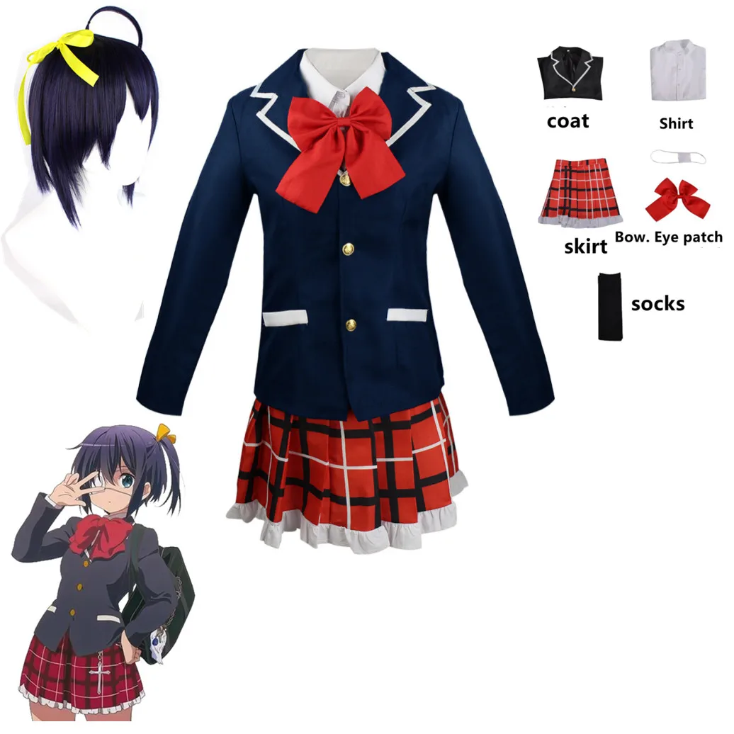 

Anime Love Chunibyo Other Delusions Takanashi Rikka Dekomori Sanae Cosplay Costume Wig Adult Woman Skirts Uniform Suit Halloween