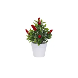 Enhanced Desktop Window Sill Decor with Artificial Evergreen Bonsai and Chili Plant - 1PC (Red)