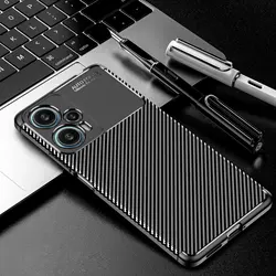 Luxury Business Soft Carbon Fiber Protective Phone Case Cover for Poco F5 (Black)