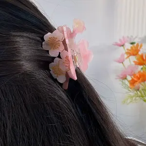 Sweet Acetate Flower Hair Claw Plum Blossom Branch Shark Clip Geometric Korean Hair Clips Mid Size Hairpins