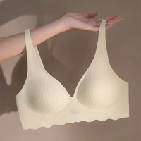 Seamless Women's Bra Small Chest Big Hollow Design Underwear Support Non-removable Semi-fixed Cup One Piece Striped Thin Bra 3