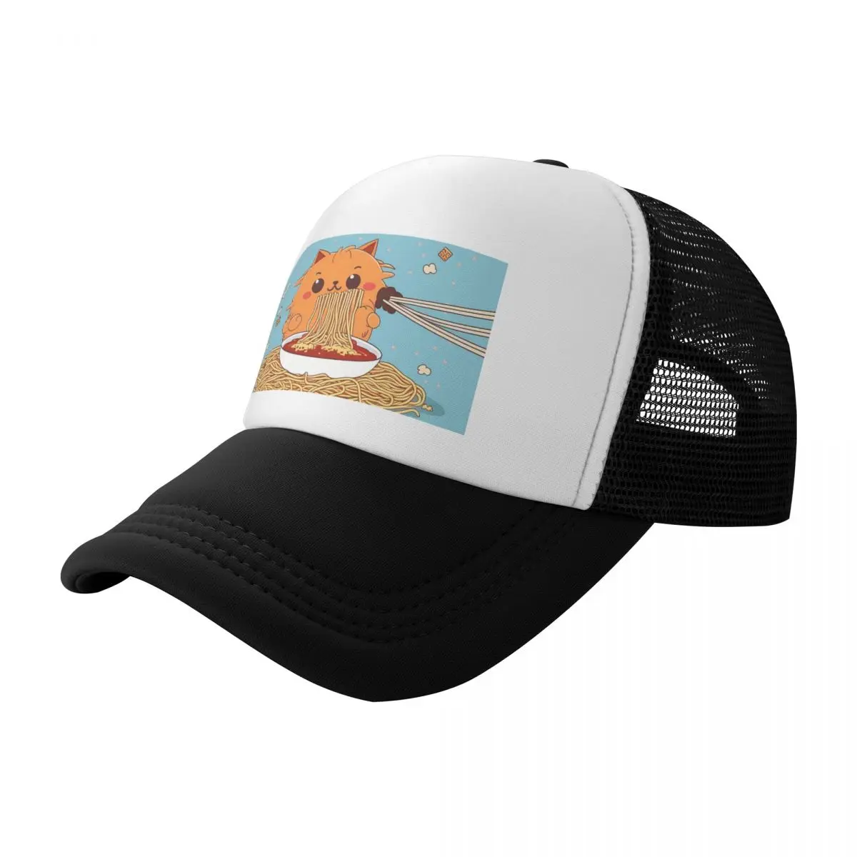 

cute cat eating spaghetti Baseball Cap funny hat Hat Luxury Brand Rave Rugby Women Hats Men's