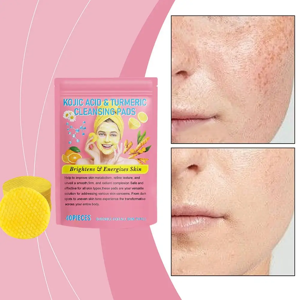 40/50pcs Turmeric Kojic Acid Cleansing Pads Exfoliating Pads Facial Sponges For deeply Cleansing Exfoliating Daily Skin Care cleansing pad