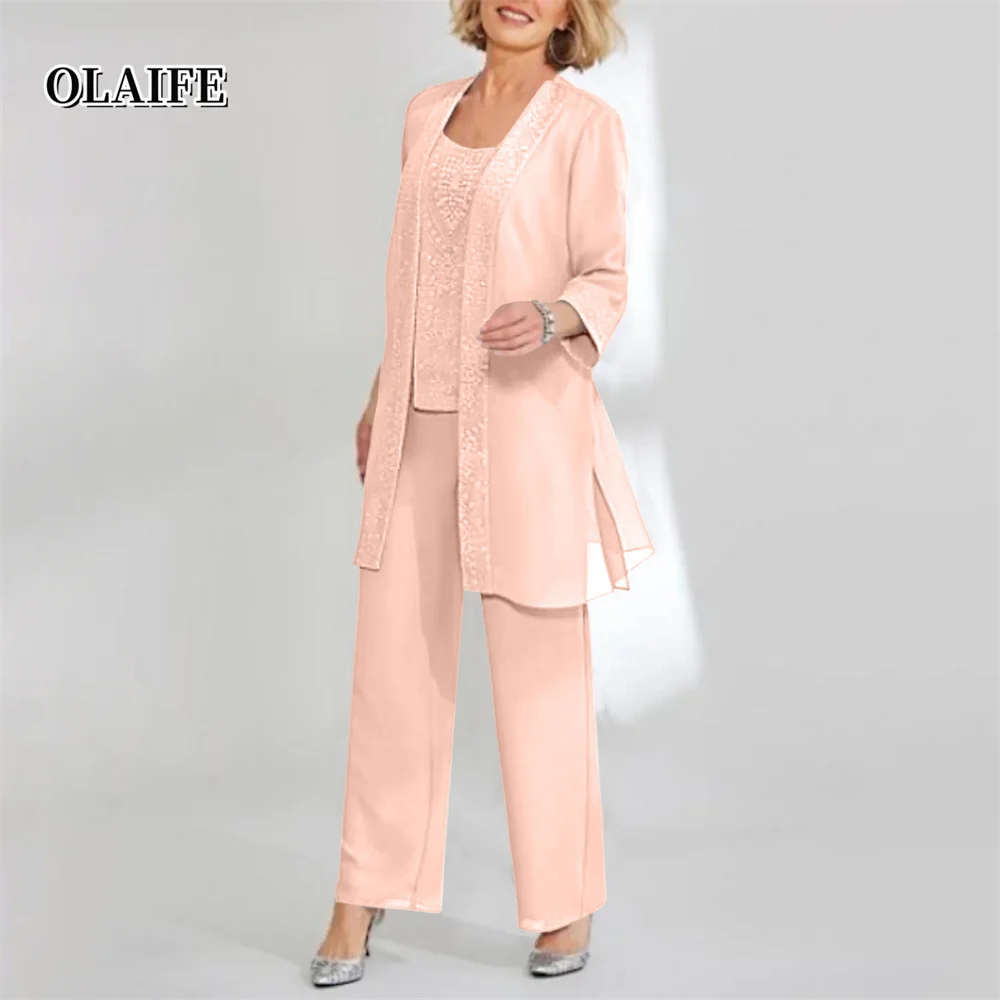 Mother Bride Dresses Chiffon Pantsuits with Jacket