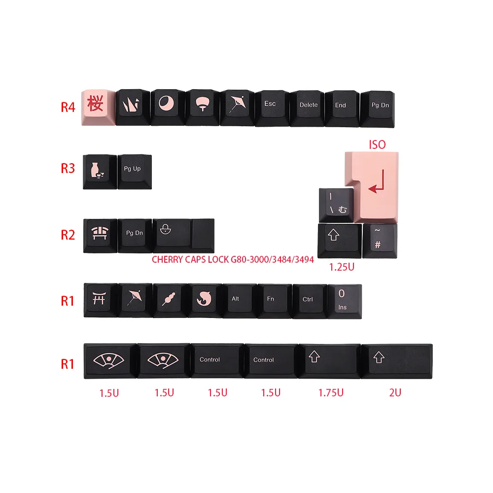 136 chave noite sakura keycap pbt japonês