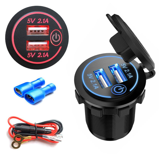 C/QC 3.0 Dual USB Charger With Switch Socket Power Outlet Adapter Waterproof For 12V 24V Car Truck Boat RV Motorcycle
