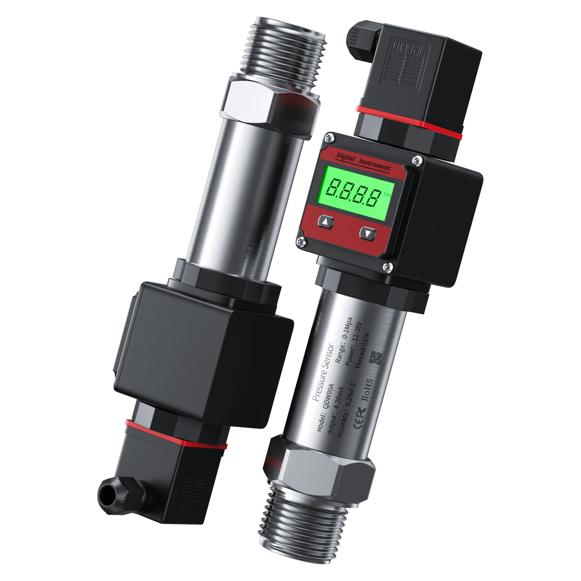 SS304 Pressure Transmitter 0-1bar 0-10bar 0-20bar to 4-20mA 0-10V 0-5V G1/4 LCD Display Digital Pressure Sensor Transmitter