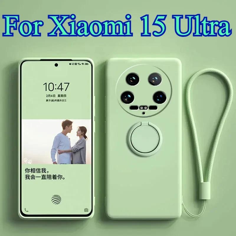Liquid Silicone Ring Stand Phone Case with Lanyard and Magnetic Soft TPU Cover