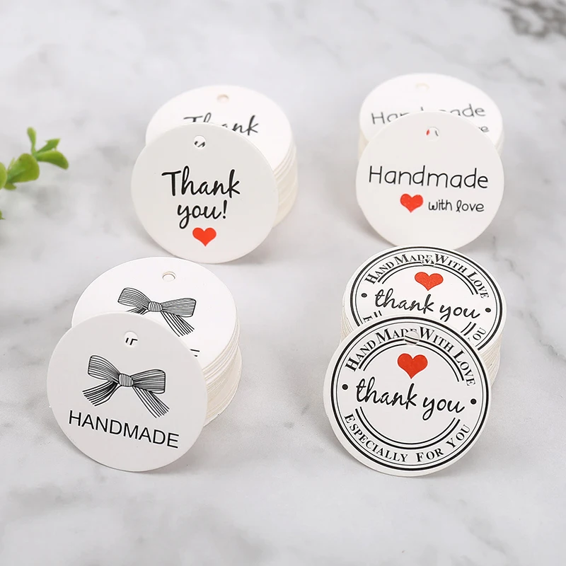 Kraft Paper Round Thank You Tags 50pcs 3.5x3.5cm Wedding Birthday Holiday Gift Packaging