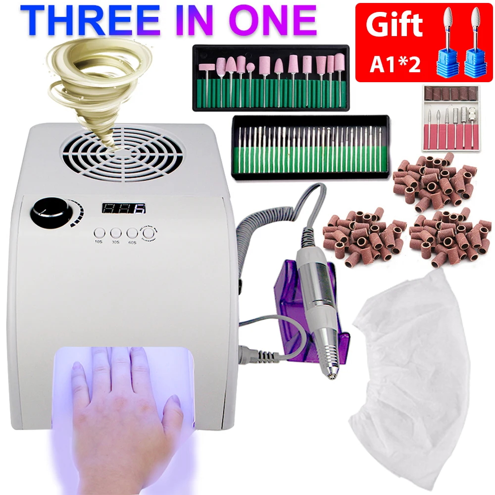 

3в1 35000 об/мин дрель для ногтей с лампой для ногтей и пылеуловителем для ногтей набор шлифовальных лент профессиональный набор сверл для ногтей аксессуары для ногтей