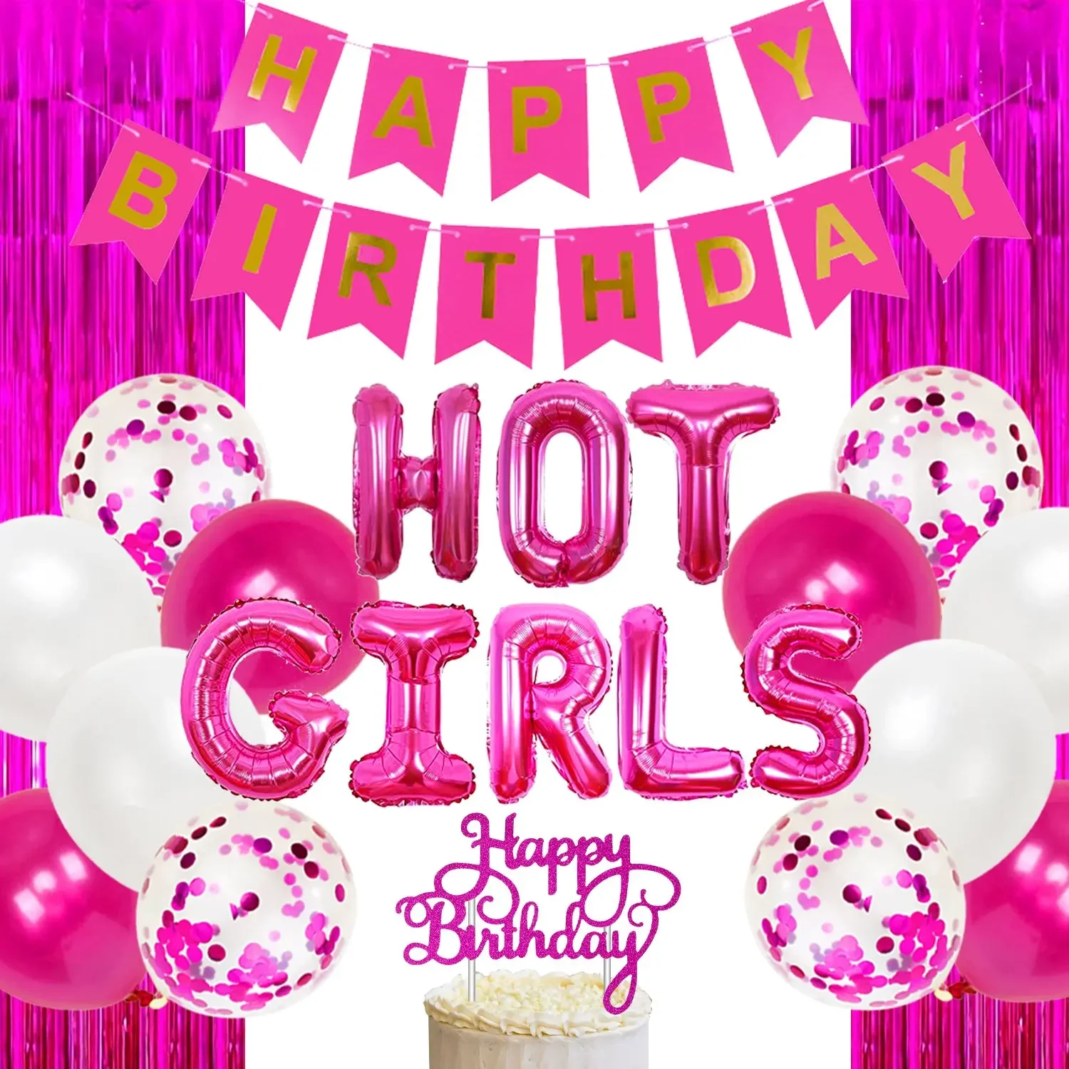 

Горячие украшения для дня рождения для девочек, ярко-розовый баннер, фольгированные воздушные шары, занавеска с бахромой, задник на день рождения, 13, 16, 18, товары для дня рождения