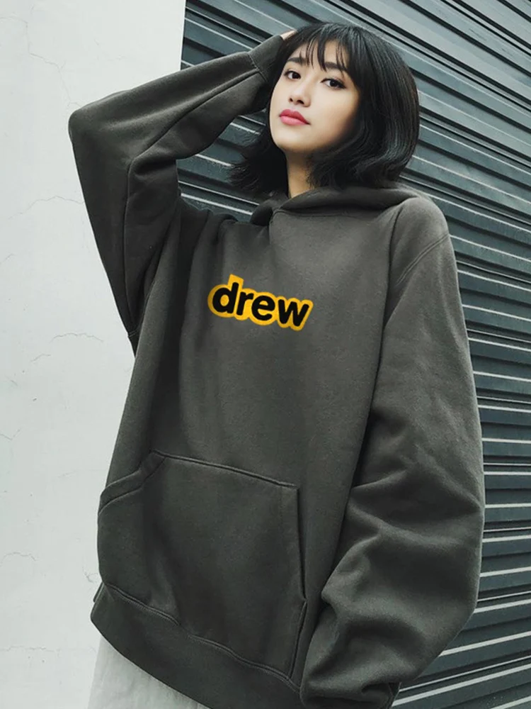 Hooded Sweater Men's Solid Color Pullover Letter Print Spring and Autumn American Retro Top Casual Loose Cotton Fashion Simple