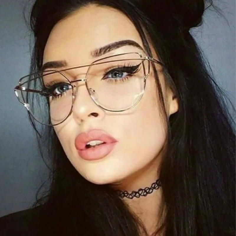 Gafas de sol con diseño de ojo de gato para mujer, lentes transparentes de Metal, Estilo vintage, marca, color oro rosa, 2022| | - AliExpress