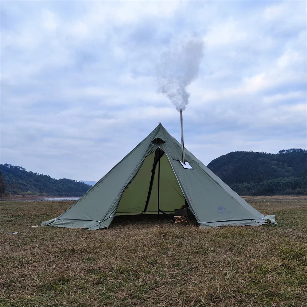 Upgraded 5M Oversized Pyramid Tent With Snow Skirt With Chimney Jacket Outdoor Camping Tent Hiking Awnings Shelter Teepee Tipi camping tent portable tent
