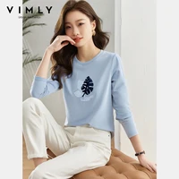 VIMLY T-shirts à manches longues pour femme, col rond, automne 2026, décontractés, brodés de fleurs, hauts amples en tricot pour femme A2960 2