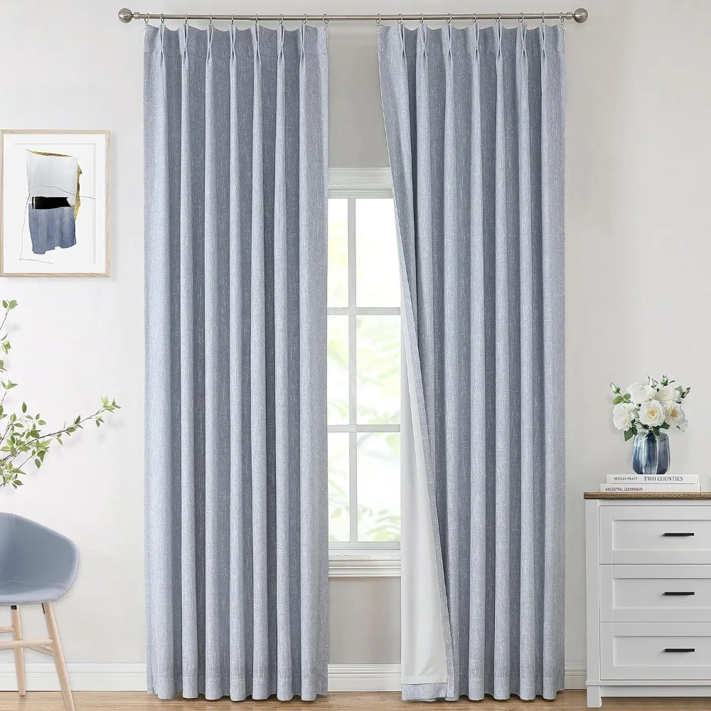 

Vision Home Chambray Blue Full Blackout Curtains Pinch Pleated Room Darkening Window Curtains 95 inch for Living Room