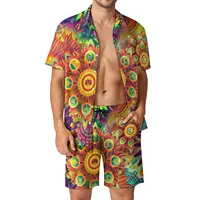 Flower Power Peace Men Sets Retro Hippy 70s Casual Shirt Set Trendy Beach Shorts Summer Graphic Suit 2 Piece Clothing Plus Size 1