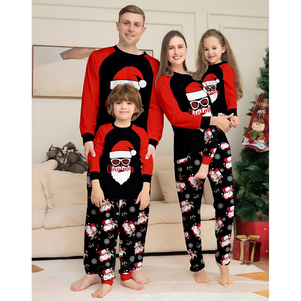 thumbnail image 4 of Conjunto de pijama navideño a juego para toda la familia con estampado de Papá Noel, de algodón, para invierno, para madre, padre, hija e hijo, pijama de aspecto familiar, 4 of 5
