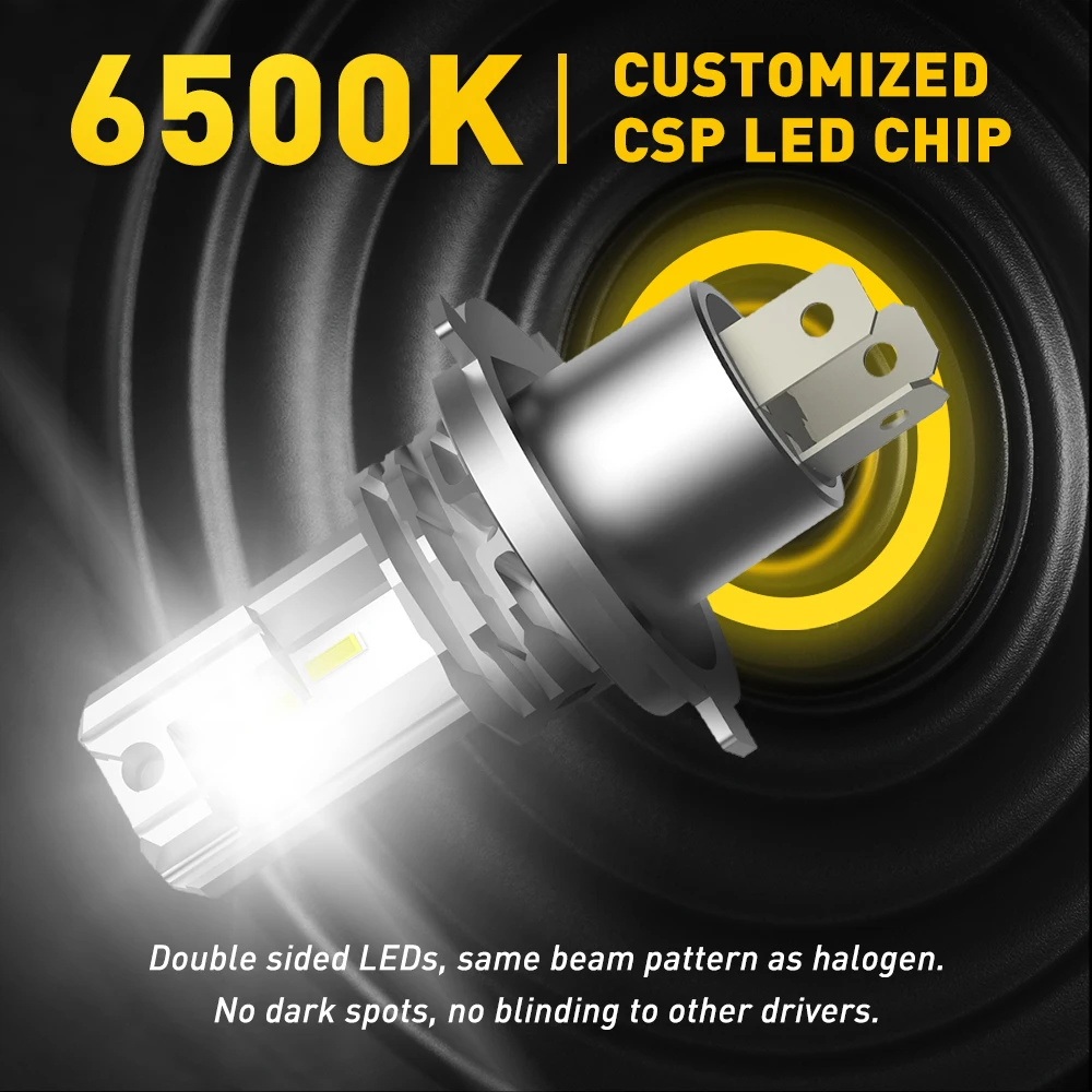 Kit 2 Lampadine LED H4 Per Moto/Auto - 12V 12W, COB, Bianco 6500K, Abbagliante/Anabbagliante