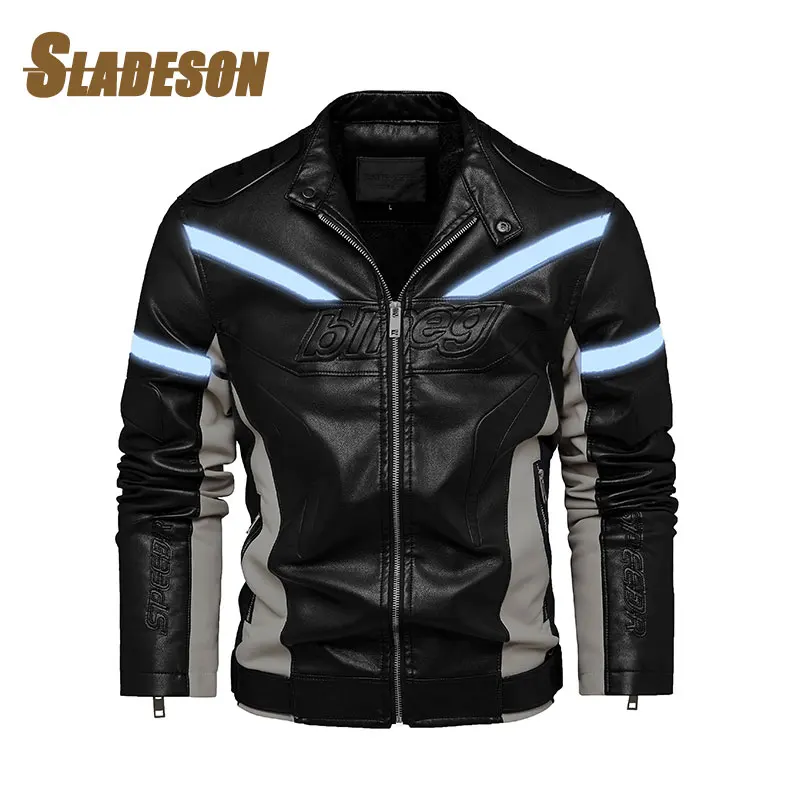 

2023 Winter Jacket Men Motorcycle Leather Jacket High-quality Wool Lining Reflective Strip Retro Outdoor Windproof Bike Coat Man