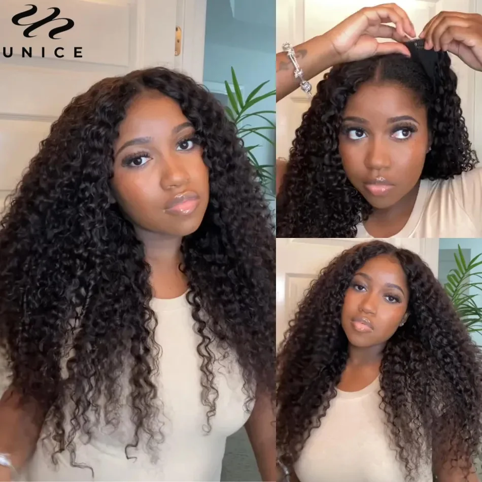 UNice Hair Curly Hair V Part Wig U Part Wig Human Hair Glueless Wig No Glue No Leave-out Super Natural Thin Part Human Hair Wig