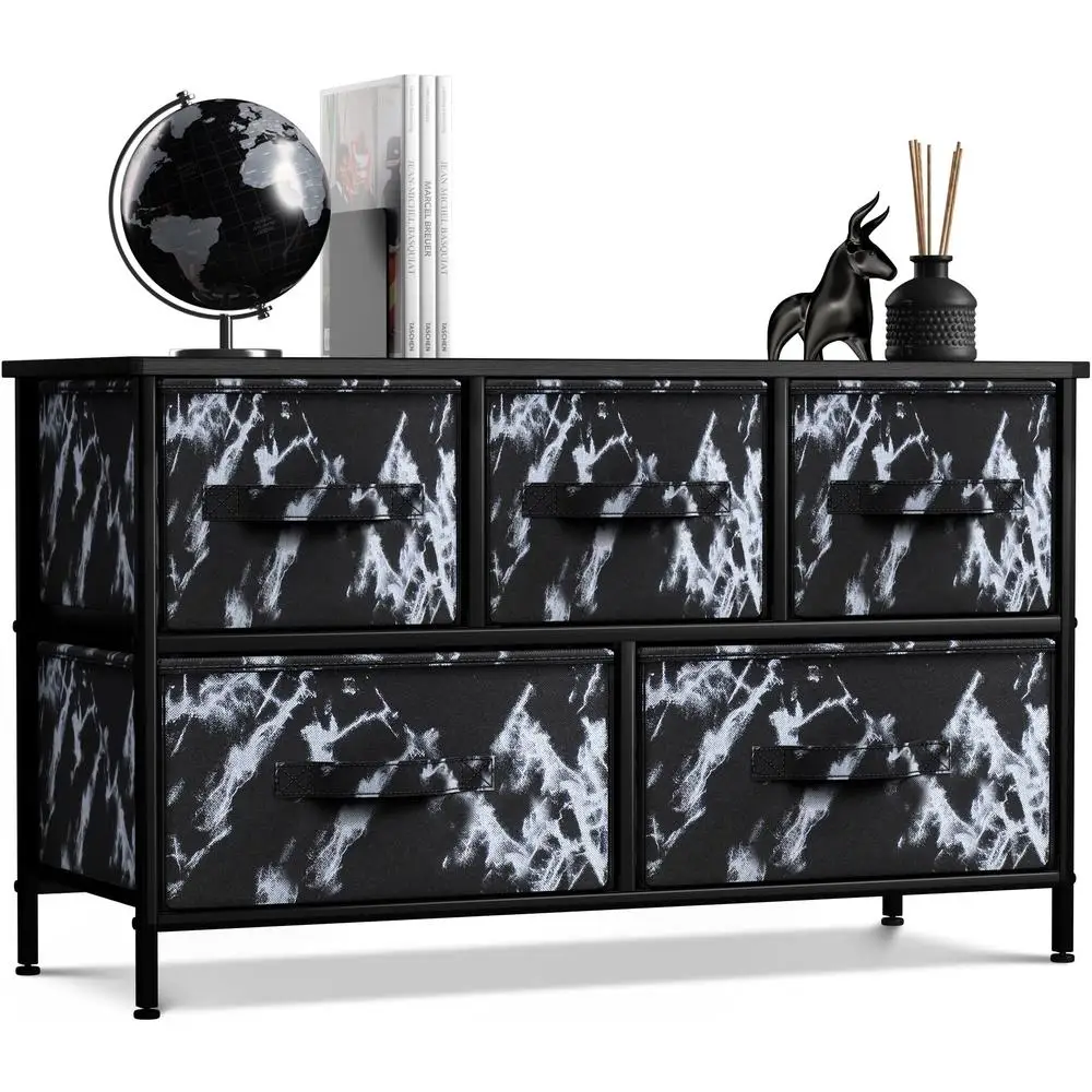 5 Drawer Storage Chest Organizer Marble Pattern Fabric Drawers Lightweight Lightweight Design Home Office Bedroom Living Room 5