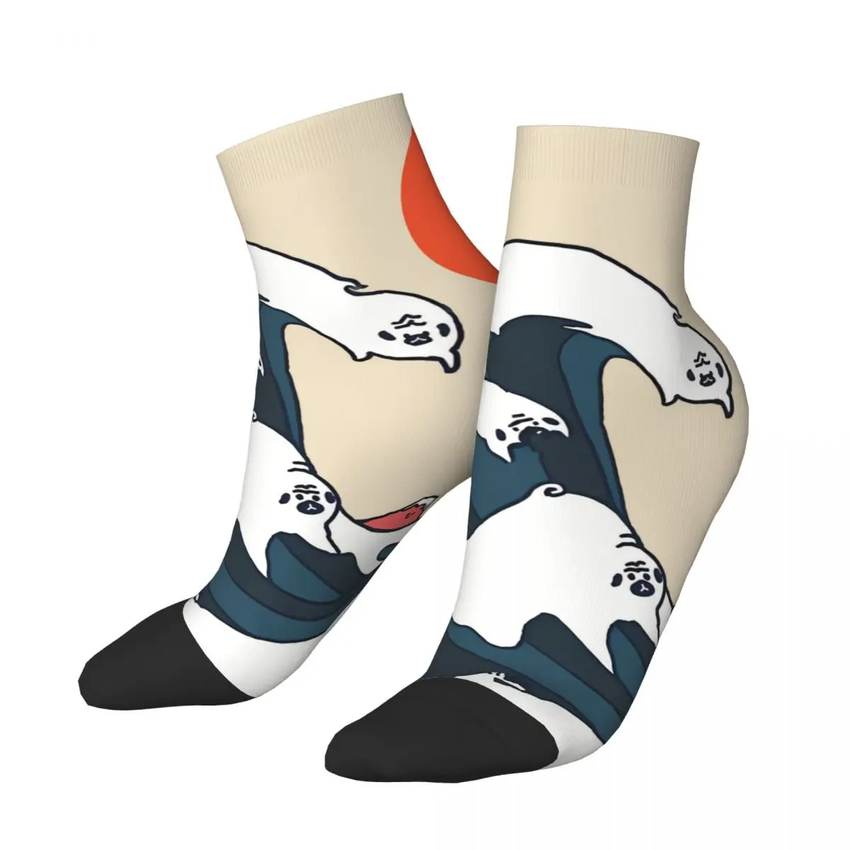 

Happy Men's Ankle Socks The Great Wave Of Pugs Minimal Street Style Novelty Crew Sock Gift Pattern Printed
