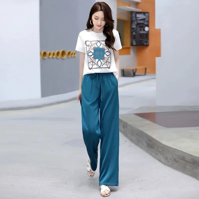 Women's Fashion Outfits 2022 Spring Summer New Flare Leggings Two Piece Set  Korean Style Wide Leg Pants And Tops Lady Suit W56 - AliExpress