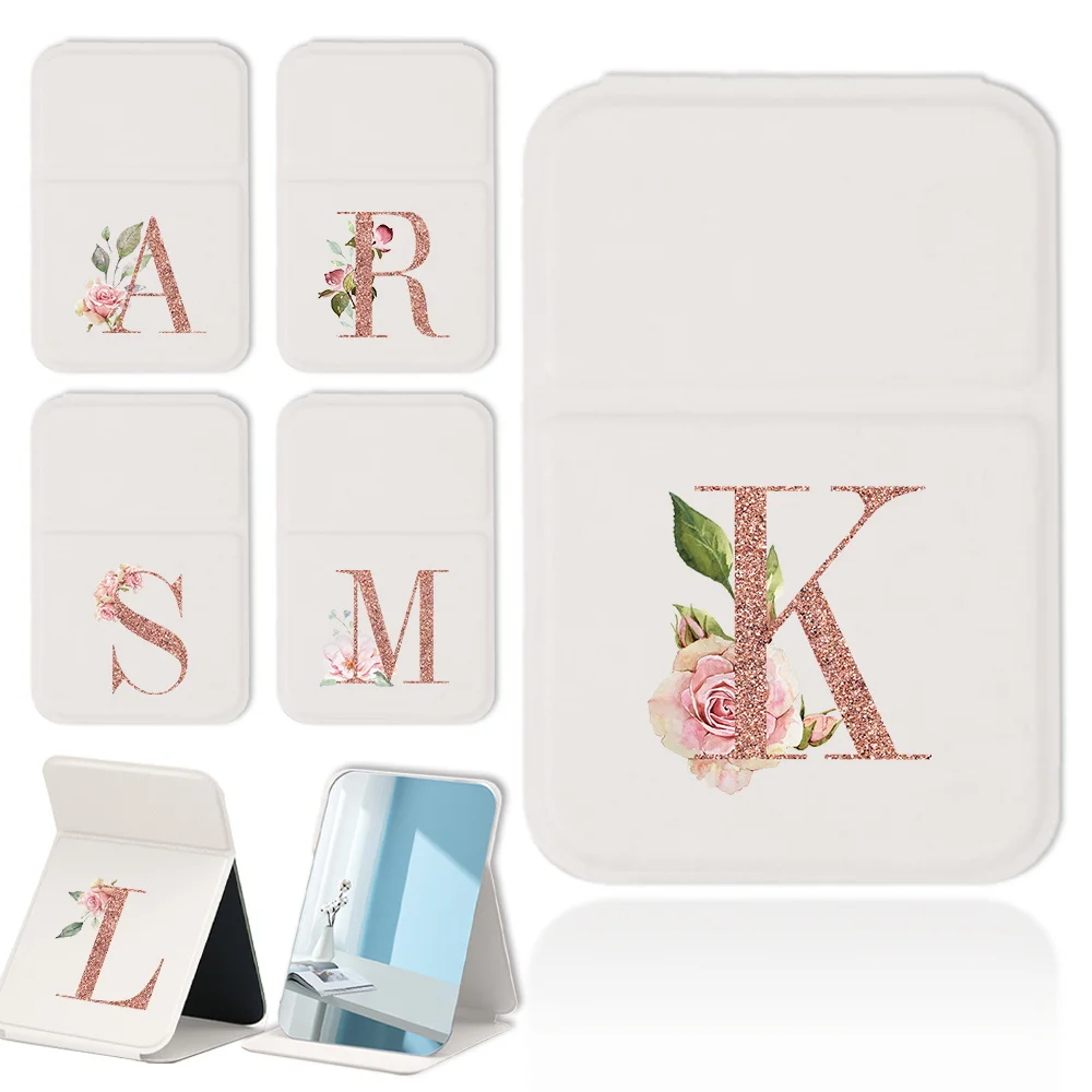 Makeup Mirror Personalized Folding Desktop Travel Accessories Rose Gold Letter Pattern