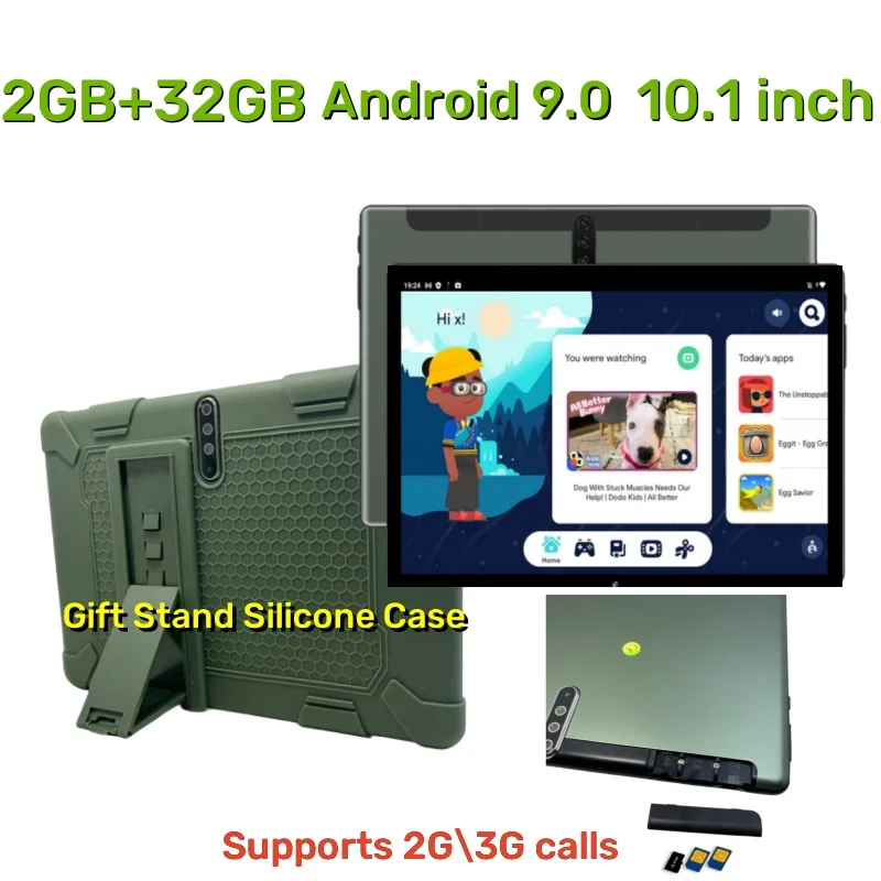2GB RAM 32GB ROM  Phone Call Kids Tablet Android 9.0 Gift Stand Silicone 10.1 INCH Z80 A53 1.5 Ghz Quad Core MTK6737 Dual Camera 4
