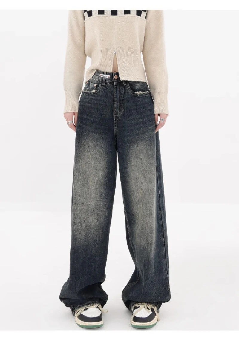 Harajuku Y2K Loose Jeans Women's Streetwear Retro Fashion High Waisted Pants High Street Loose Wide Leg Denim Pants Women 3