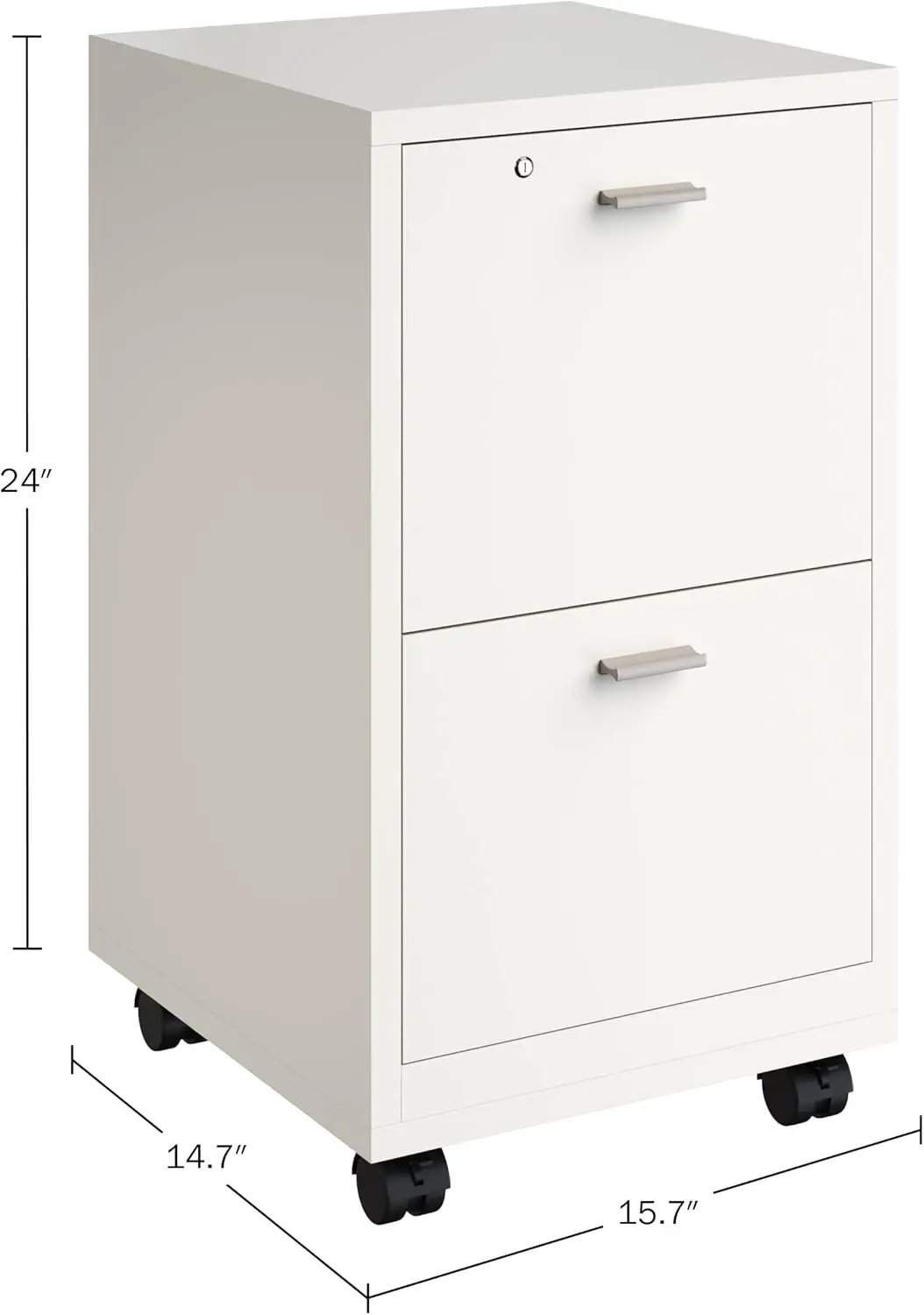 2-Drawer Rolling Filing Cabinet with Lock & Deep Storage, Fits Under Desk for Home or Office Use – White, 15.7"x14.7"x24"