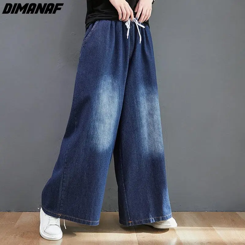 

Dimanaf 2024 Plus Size Spring Jeans Women Wide Leg Pants Loose Casual Female Harem Blue Trousers Pants