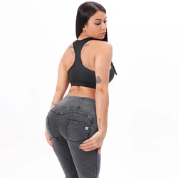 Melody cinza cintura alta zíper fly jeans jeggings