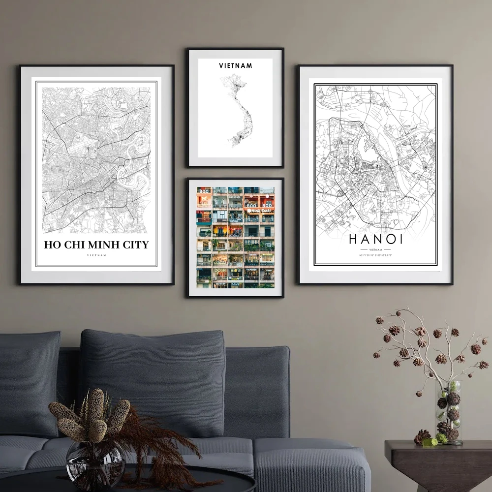 Ho Chi Minh City Vietnam Map Canvas Poster Black White Prints Saigon