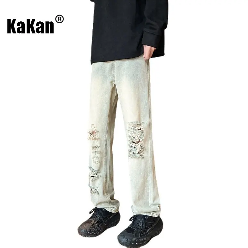 Kakan - New High Street Distressed Jeans Men's Wear, Wash Vintage Loose  Slim Fit Straight Leg Jeans K24-KJ2229